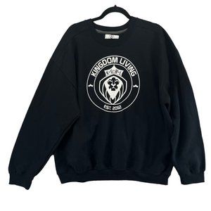 Kingdom Living Lion Sweatshirt Mens Black White Long Sleeve Pullover Size XL